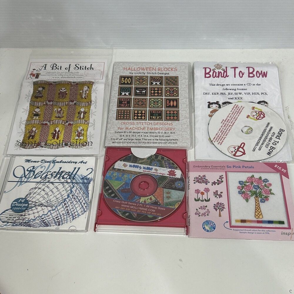 Lot of 6 CD Machine Embroidery Designs Patterns Multi Format Halloween Christmas